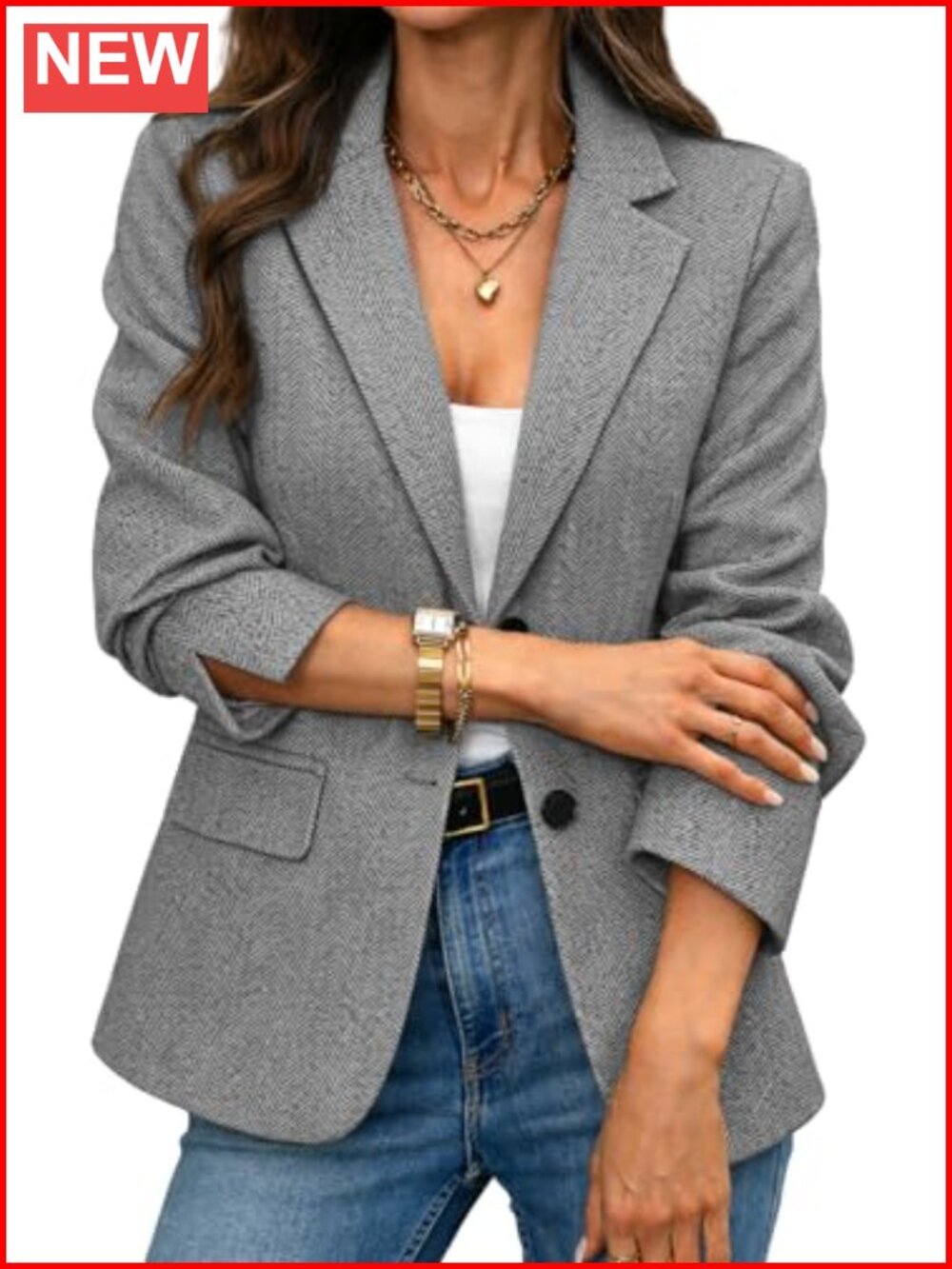 Herringbone Tweed Blazer Slim Fit Business Casual